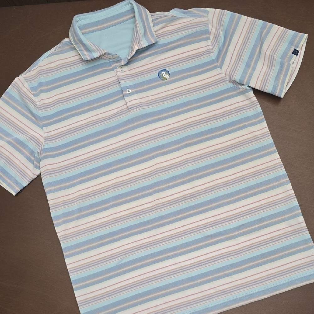 OXFORD Striped Polo Shirt Blue and White - Blue Haven Sz XL